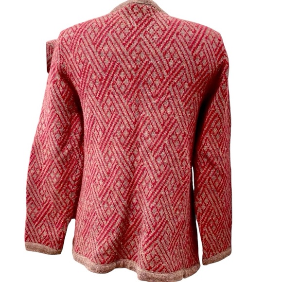 Nordic vintage Yves Venet chevron pattern, open front wool blend cardigan - Picture 2 of 7